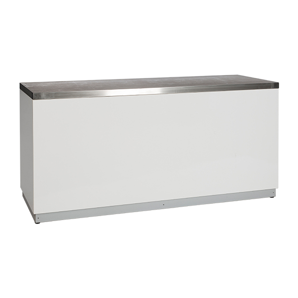 Bar biały z blatem ze stali nierdzewnej o wymiarach 200×70×95 cm
