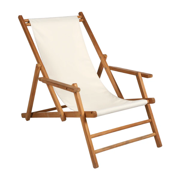 Leżak plażowy teakowy z tkaniną kremową B66 cm